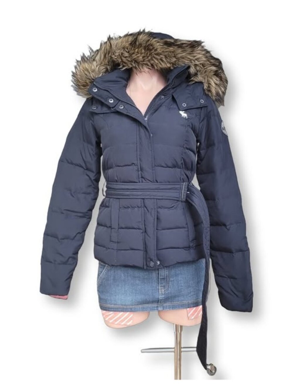 ABERCROMBIE Belton Fur Short Puffer Jacket XS